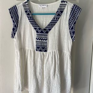 THML XS Blue and White Linen Top